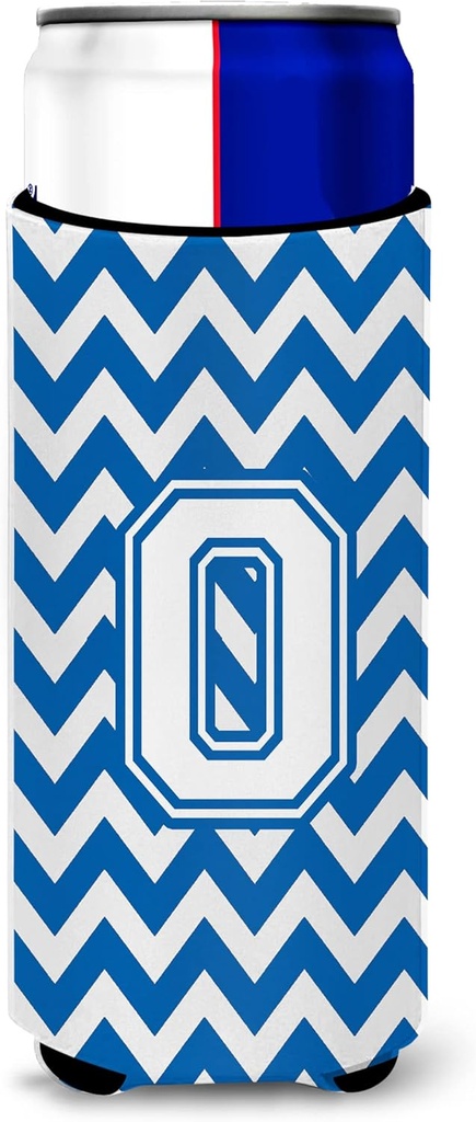 Letter O Chevron Blue and White Ultra Beverage Insulators for slim cans