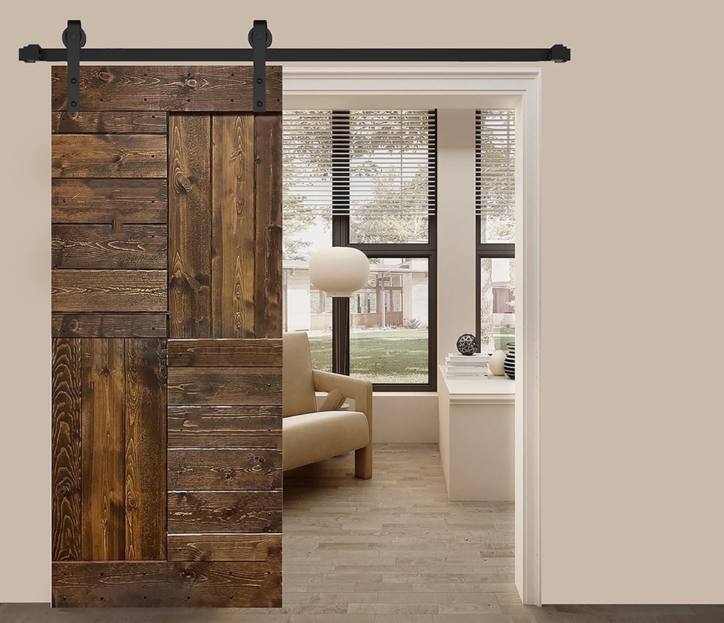 Mr. Wood 36in X 84in S Series Dark Walnut Finished Solid Wood Interior Sliding Barn Door Slab(Hardware Kit NOT Included)(Assembly Needed)