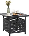 PHI VILLA Patio Umbrella Side End Table Stand with Hole, Small Square Black Metal Bistro Table for Outdoor Garden Pool, 22"