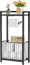 Freestanding Toilet Paper Holder with Storage Shelf – Bathroom Tissue Stand with Space for Phone, Tablet, and Magazines – All-in-One Toilet Roll Dispenser and Organizer
