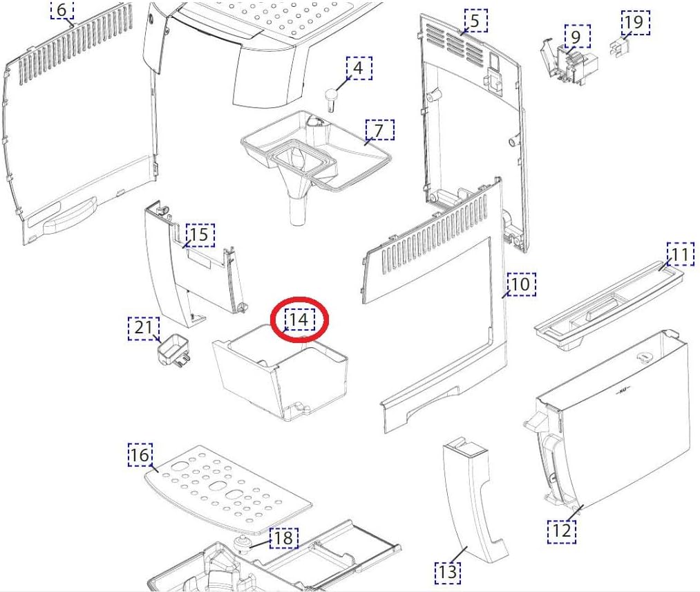 Black Coffee Grounds Container Compatible With DeLonghi Espresso Coffee Machine