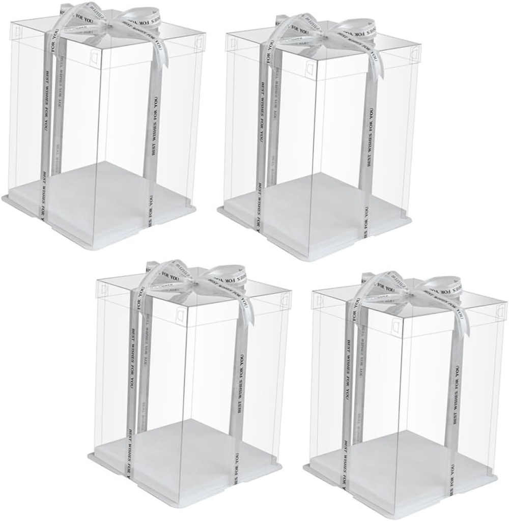 ABOOFAN 4 Pcs Clear Cake Packing Boxes with Ribbon Portable Transparent Cake Carriers Dessert Storage Containers Suitable for Bakeries and Home Use