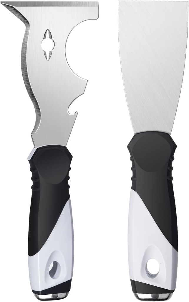 Mister Rui 2 Pack Putty Knife Set, 10 in 1 Paint Scraper Tool with 2 Inch Stainless Steel Painters Tool, Paint Scraper for Painting & Wood, Metal Scraper