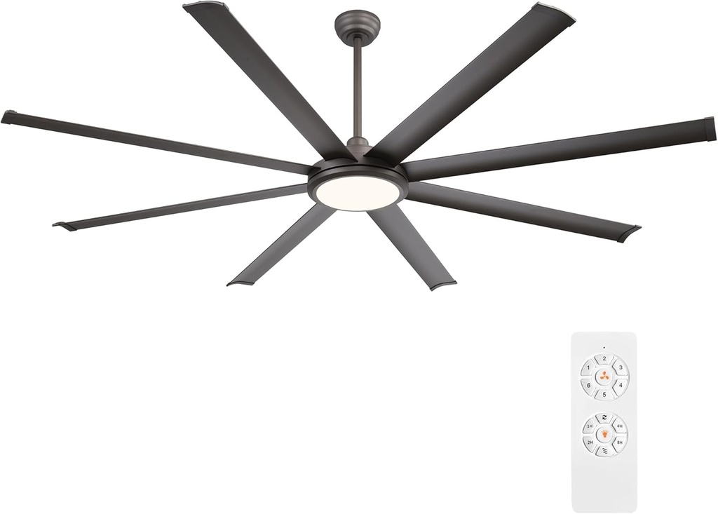 WINGBO 64 Inch Industrial Ceiling Fan with Light and Remote, 8 Aluminum Blades Ceiling Fan, 3CCT, 6-Speed Reversible Noiseless DC Motor for Kitchen Bedroom Living Room, Charcoal Gray
