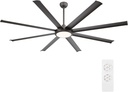 WINGBO 64 Inch Industrial Ceiling Fan with Light and Remote, 8 Aluminum Blades Ceiling Fan, 3CCT, 6-Speed Reversible Noiseless DC Motor for Kitchen Bedroom Living Room, Charcoal Gray