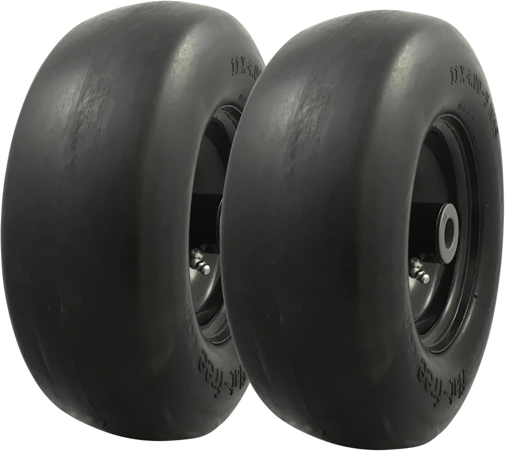 MARASTAR 00232-2PK Universal Fit Flat-Free 11x4.00-5 Tire and Wheel Assembly, Zero Turn Lawn Mower Replacement Tires, Smooth Tread, Adapter Kit included, 2 pack