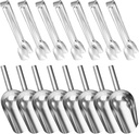 16 Pcs Easily Clean Stainless Steel Ice Scoop Set, 8 Ice Scoops, 8 Ice Cube Tongs for Ice Machines, Freezer
