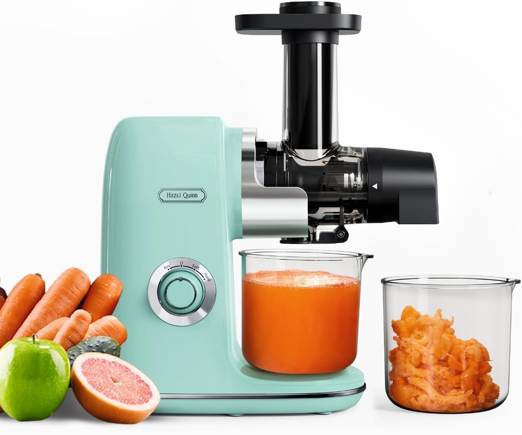 Hazel Quinn Masticating Juicer - Cold Press Slow Juicer for Fruits and Vegetables, BPA-Free Juice Extractor, Easy to Clean, 2-Speed Control, Reverse Function, Quiet Operation, Dishwasher Safe