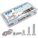 390PCS Machine Screw nut Bolt Combination kit, Phillips Flat Head Combination 304 Stainless Steel Bolt nut Flat Washer with Packaging， # 6 (3/8 inch, 1/2 inch, 5/8 inch, 3/4 inch)
