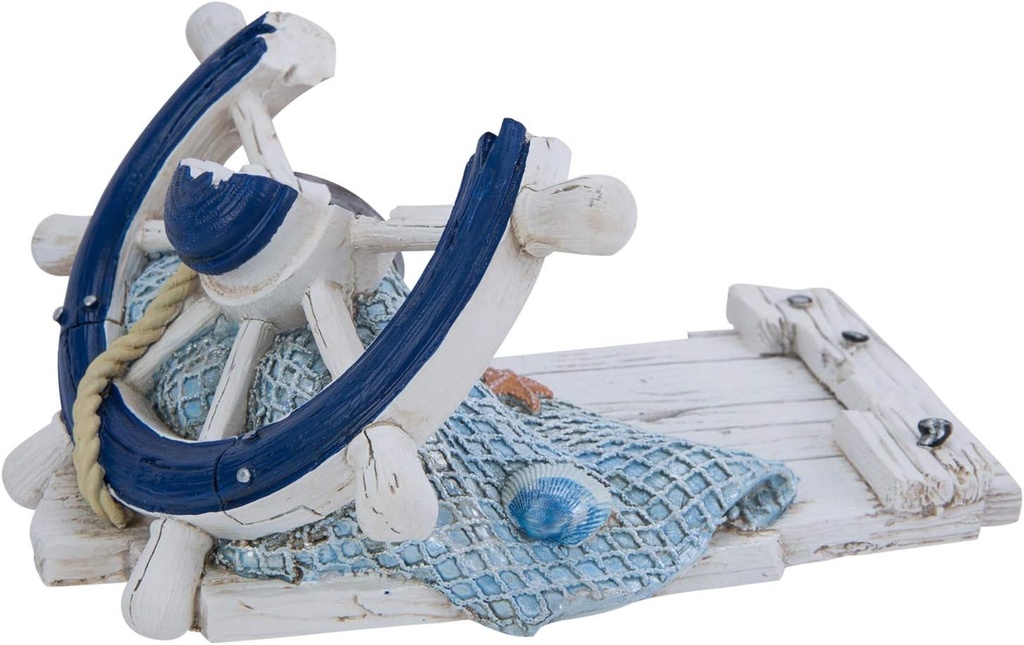 Beachcombers 7" Ship Wheel Decorative Sculpture Countertop Single Wine Bottle Holder Rack Stand Everyday Summer Coastal Nautical Table Tabletop Shipwheel Decor Decoration Blue