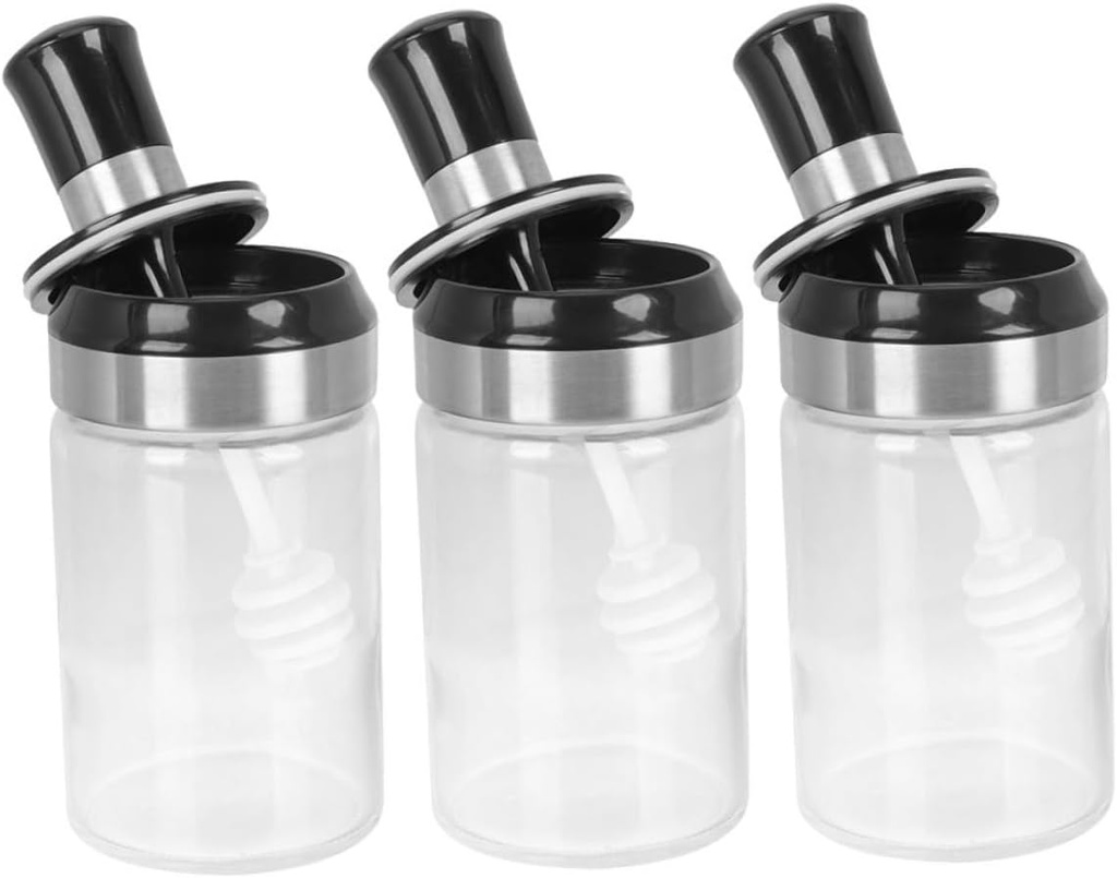 Garneck 3pcs Honey Dispenser Dipper and Lid Stainless Steel Spice Jars for Honey Oil and Jam Storage Multipurpose Kitchen Seasoning Containers