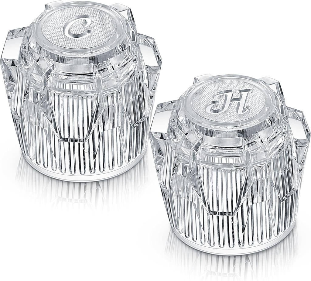 Dreyoo 1 Pair Shower Knob Replacement, Compatible with Phoenix Mobile Home Sink Tub Shower, Acrylic Bathtub Knobs Parts, Clear Faucet Handles with 17pt Spline Point Broach Center Hole