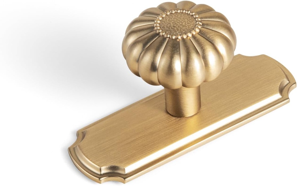 Set of 6 - Elegant Bloom Champagne Bronze Cabinet Knobs with Backplate, Drawer Pulls for Kitchen, Dresser Cabinet Hardware for Bedroom, 1-1/4 Inches Diameter Handles