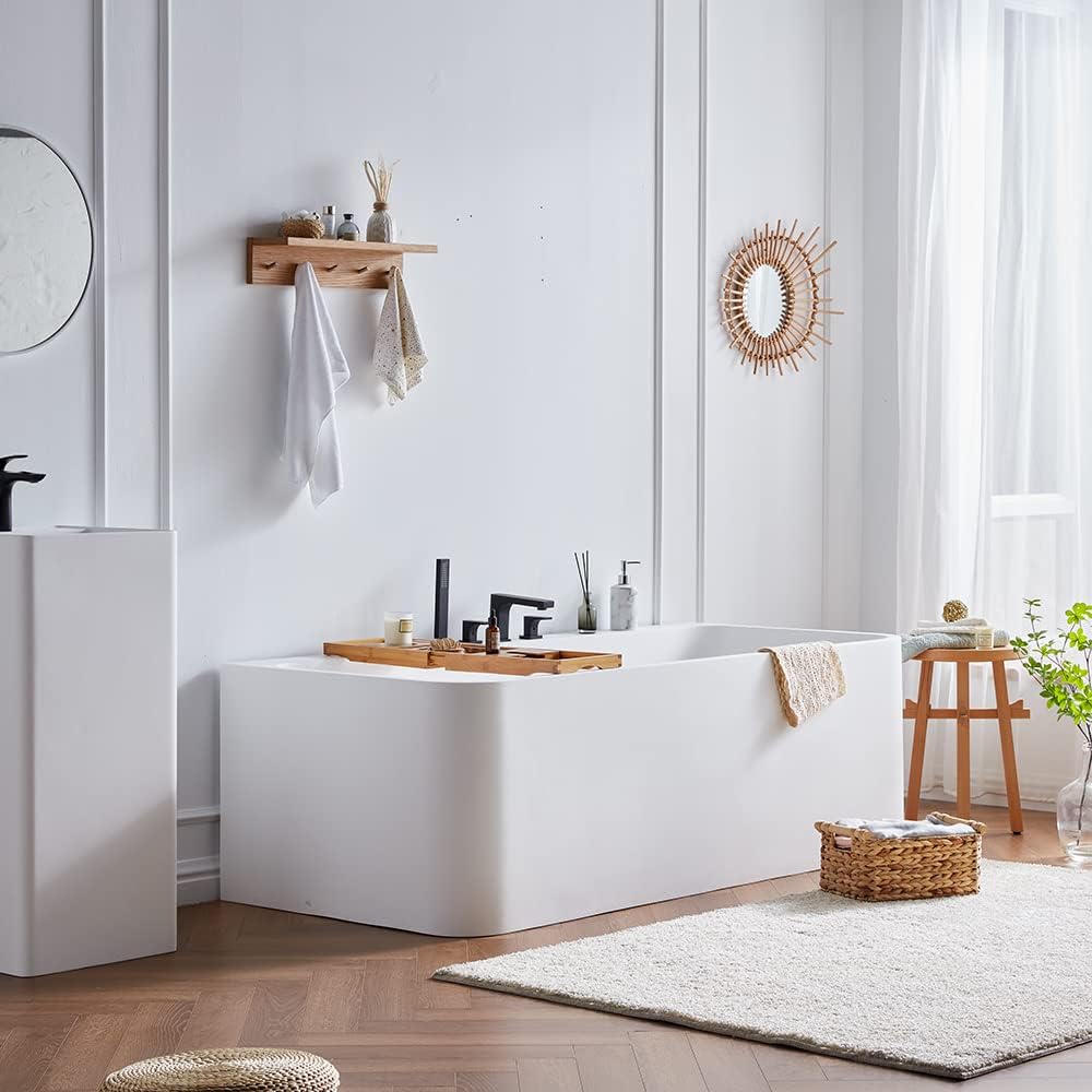 Cpingao 71" Stone Resin Freestanding Bathtub, Rectangular Shape Freestanding Tubs, Solid Surface Matte White Soaking Tub with Overflow and Pop-up Drain, 8829-1800