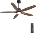 WINGBO 54" Ceiling Fan with Light - 5 Carved Solid Wood Blades, 6-Speed Reversible DC Motor, Dimmable, 3CCT, Noiseless Remote Control Ceiling Fans with Lights for Bedroom Living Room, Black and Wood
