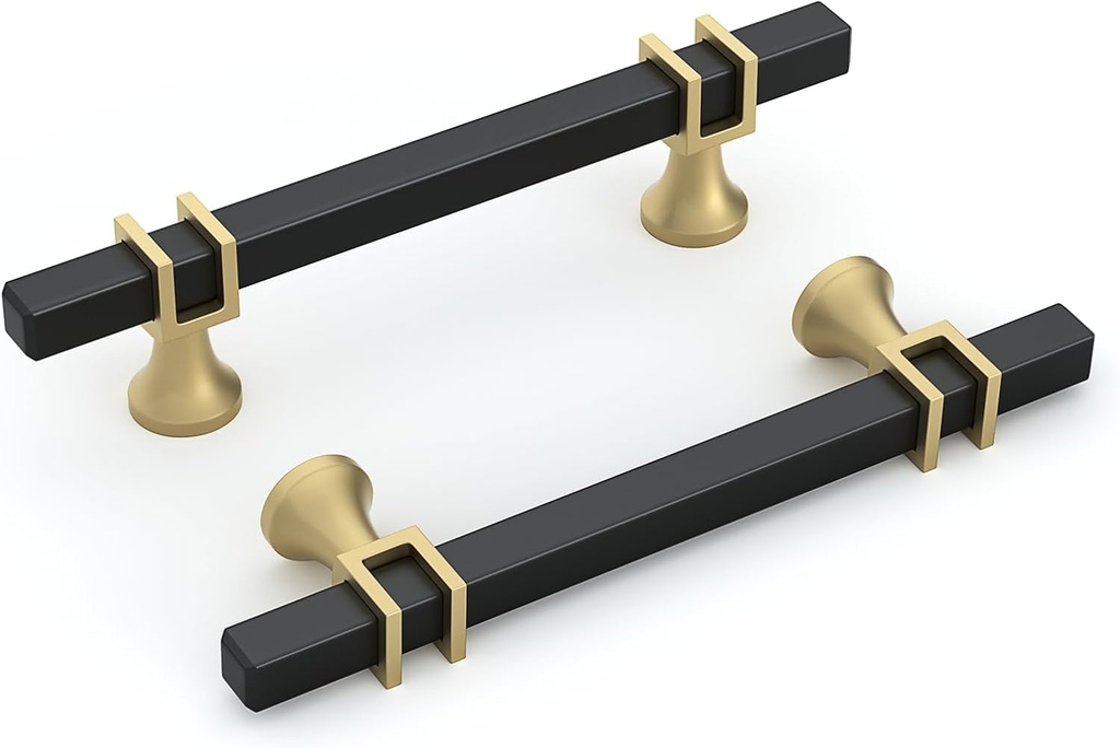 goldenwarm 10 Pack 3 Inch Black and Gold Cabinet Handles Square Drawer Pullls Hardware for Dresser Drawer