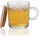 G Glass Coffee Mug With Bamboo Lid, 12 oz Luster Finish Mermaid Relief Mug, Coffee Bar Accessories, Iced Coffee Glasses, Ideal for Cappuccino, Latte, Tea -1 Set
