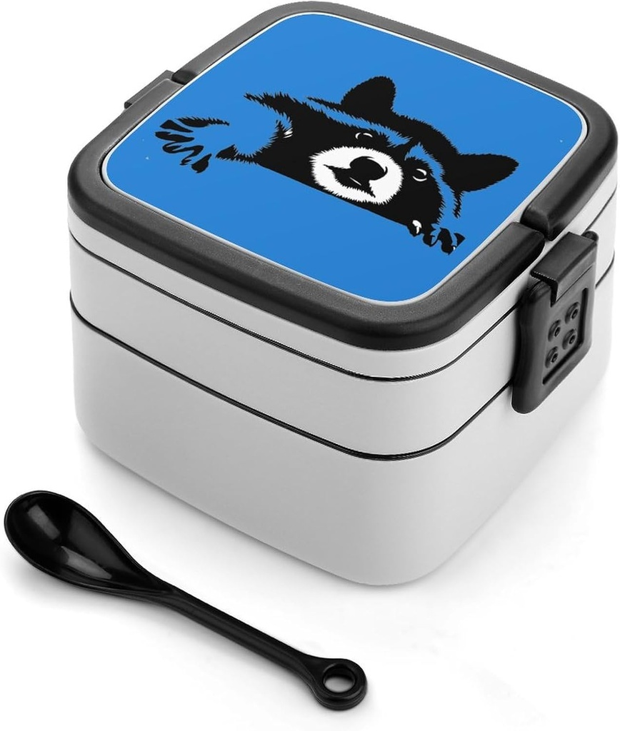 Black and White Raccoon Portable Bento Box with Handle 2 Compartment Leak-Proof Stackable Lunch Box for Work Picnic Camping