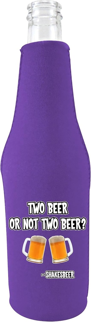 Coolie Junction Two Beer Or Not Two Beer Funny Zipper Bottle Coolie, Neoprene, Optional Bottle Opener (Purple)
