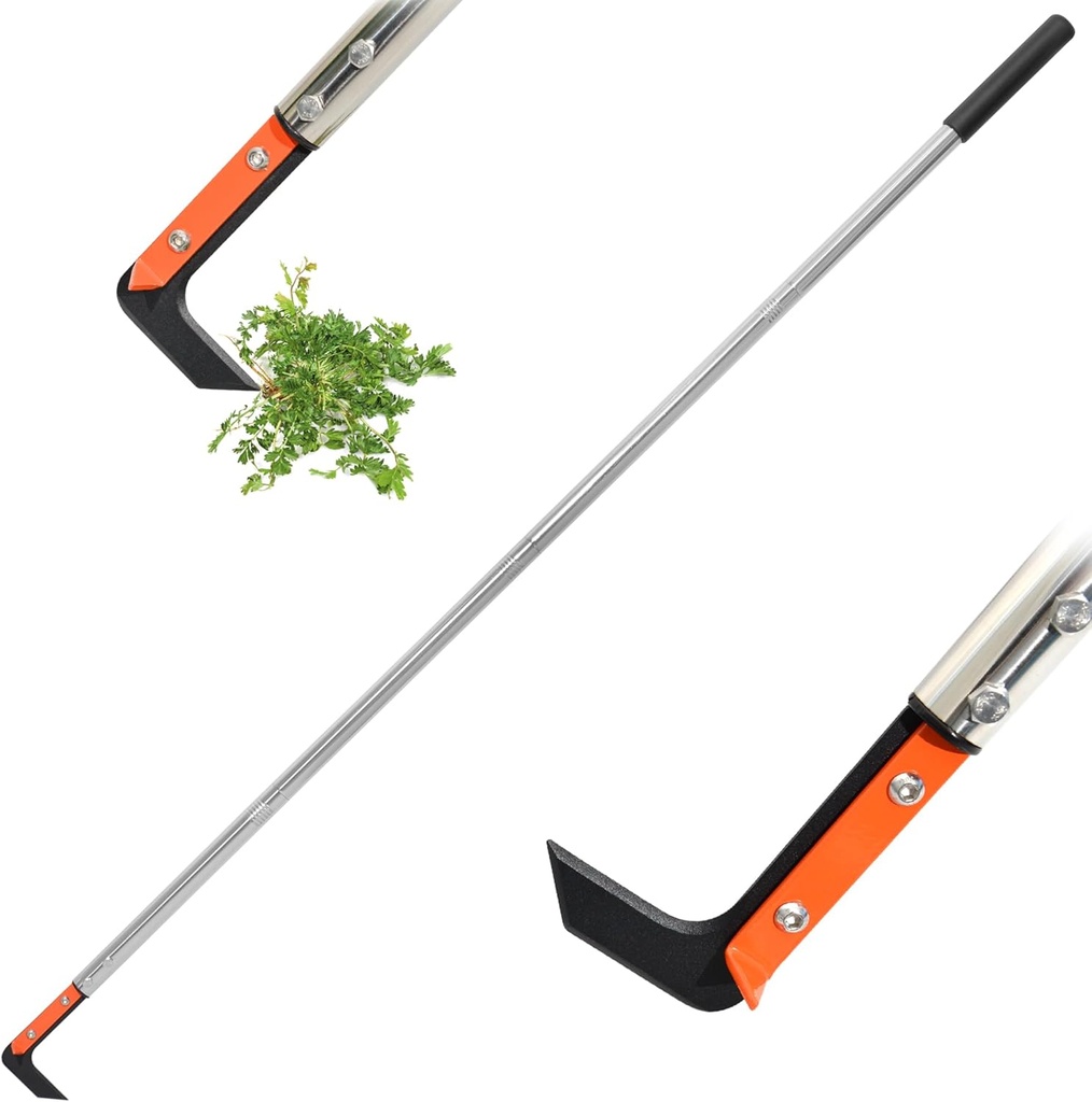 58in Crack Weeder with Spring Steel L-Shaped Blade Adjustable Stainless Steel Handle Garden Crevice Weeding Tool for Sidewalks, Driveways, and Patios