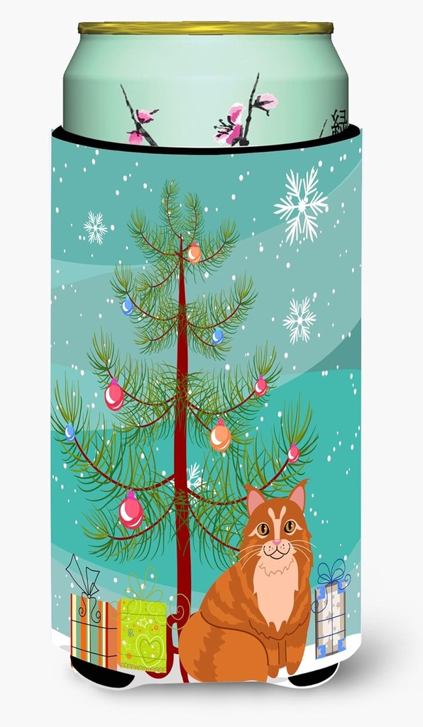 Caroline's Treasures BB4423TBC Maine Coon Cat Merry Christmas Tree Tall Boy Hugger Can Cooler Sleeve Hugger Machine Washable Drink Sleeve Hugger Collapsible Insulator Beverage Insulated Holder
