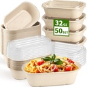 Ocmoiy 50 Pack 32 Oz Disposable Paper Meal Prep Food Containers with Lids for Salad, Lunch, Pasta, Burrito, Chipotle, Leftovers, Take Out, Microwaveable and Freezable, Deep Large 50 Bowls 50 Lids