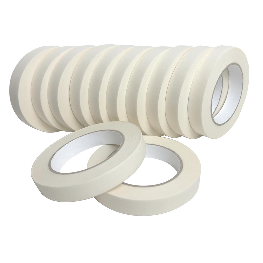 Lazybug studio Masking Tape 0.75 Inch, 12 Pack White Masking Tape, 3/4 Inch x 55 Yards x 12 Rolls，660 Yards in Total
