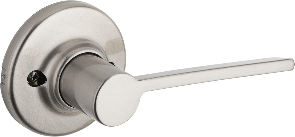 Kwikset Ladera Dummy Door Handle, Single Sided Lever for Closets, French Double Doors, and Pantry, Satin Nickel Non-Turning Left Handed Interior Push/Pull Lever, with Microban Protection