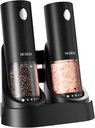 Electric Salt and Pepper Grinder Set with Rechargeable Base - Automatic Refillable Electric Salt and Pepper Shakers with Large Capacity, LED Light & Adjustable Coarseness, Black