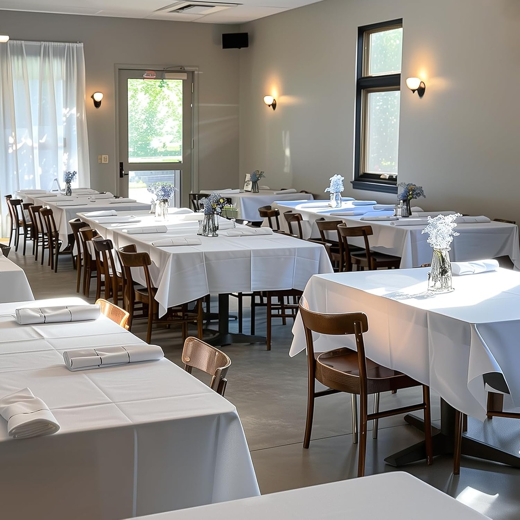 White Plastic Table Cloth - 24 Pack 54" × 108" Rectangle Disposable Tablecloths for 6FT Tables, Waterproof Table Cover for Party, Holiday & Gathering Use