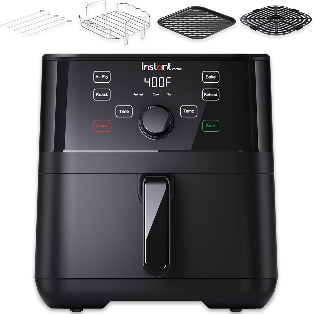 Instant Pot Vortex 5.7QT Air Fryer With Accessories, Custom Smart Cooking Programs, 4-in-1 Functions that Crisps, Roasts, Bakes and Reheats, 100+ In-App Recipes, from the Makers of Instant Pot, Black
