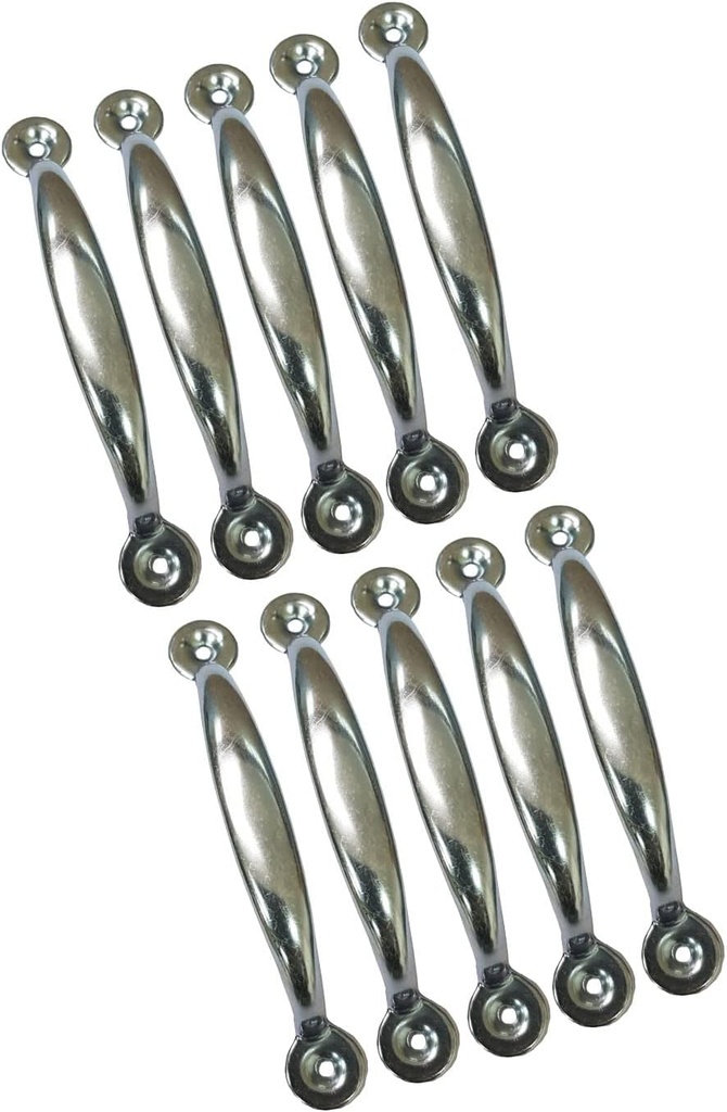 QCAA 4-3/4" Steel Utility Grab Pull, Surface Mount for Screen Door, Drawer Access Panel Cabinet Lid Hatch, Zinc (Silver) Plated, 10 Pack