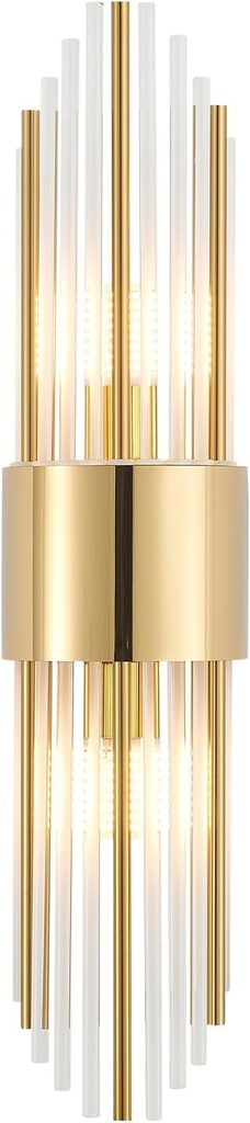 Modern Gold Crystal Wall Sconce, Gold Wall Light Vertical Rod Design，Vintage Looking Gold Metal Wall Sconce, for Living Room, Bedroom, Bathroom, Vanity, Staircase, Hallway