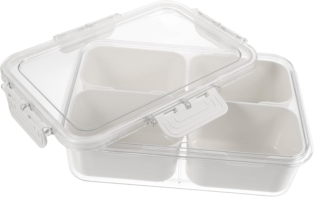 Unomor Multi-compartment Spice Storage Box Lid Handle Salt Pepper Organizer for Kitchen Food Containers Lids