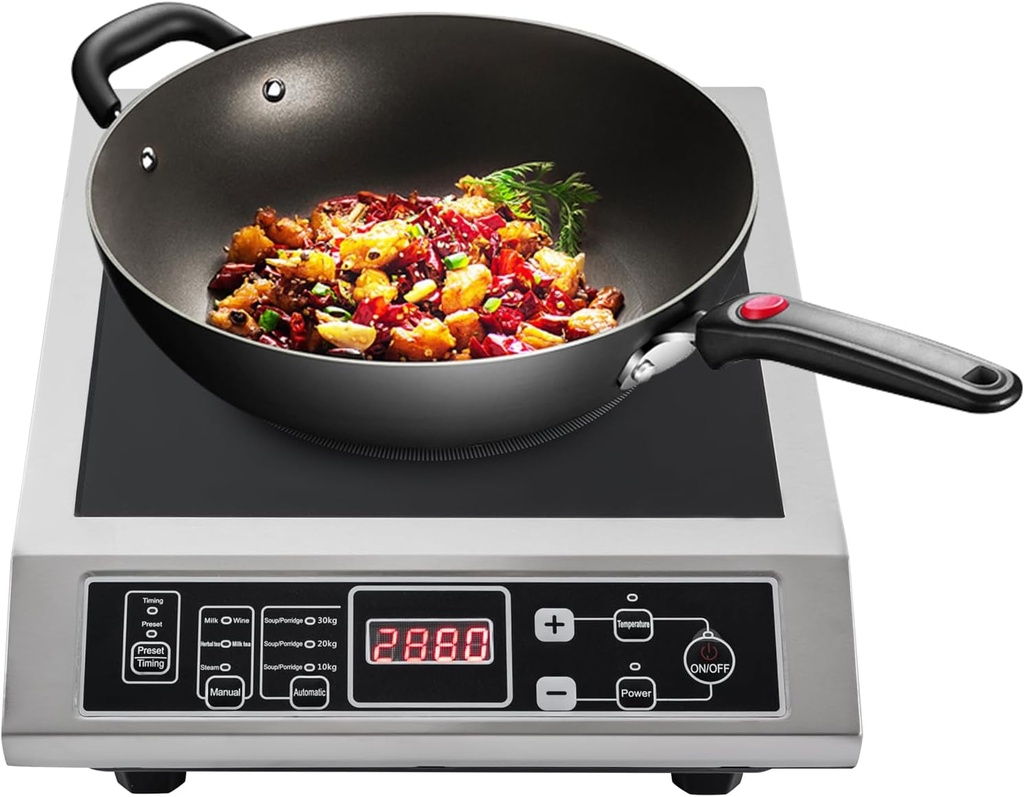 3500w Induction Cooker, Commercial Induction Cooktop, Portable Countertop Induction Burner with 8 Levels of Temperature Adjustment&Power Selection, Electric Stove for Household Restaurant Hotel School