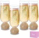 Champagne Flutes set of 4,Stemless Wedding Champagne Glasses,Unbreakable Crystal Fancy Mimosa Glasses,10 Oz Short Handle Champagne Flutes,for Engagement,Bachelorette Party,Birthday(Gold Clear)