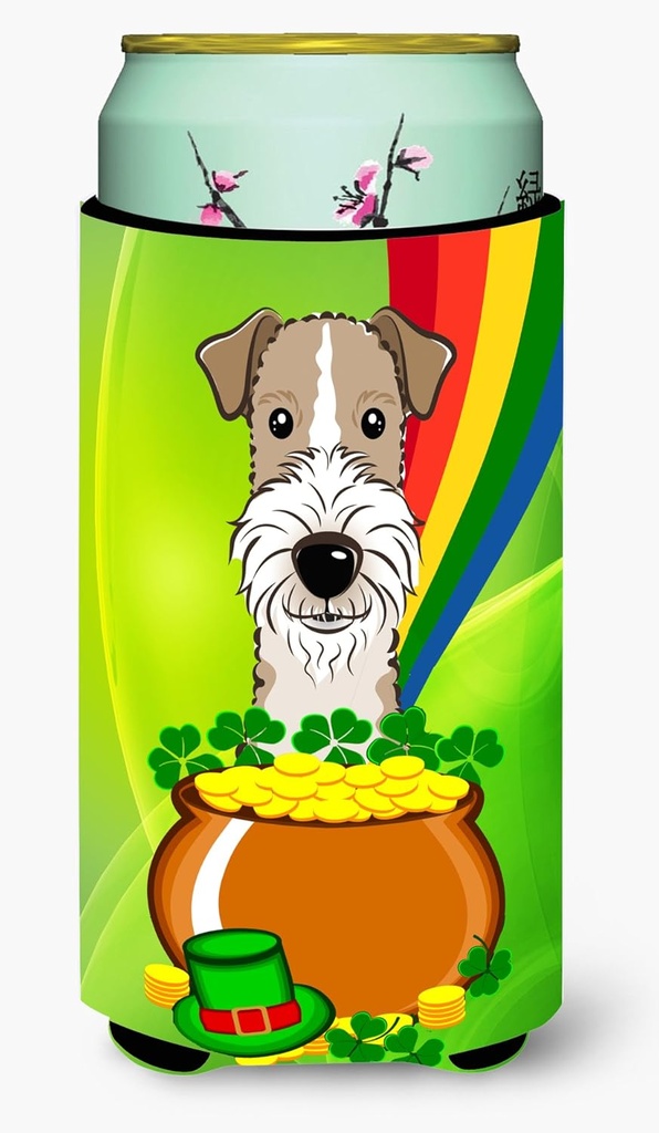 Caroline's Treasures BB1991TBC Wire Haired Fox Terrier St. Patrick's Day Tall Boy Hugger Can Cooler Sleeve Hugger Machine Washable Drink Sleeve Hugger Collapsible Insulator Beverage Insulated Holder