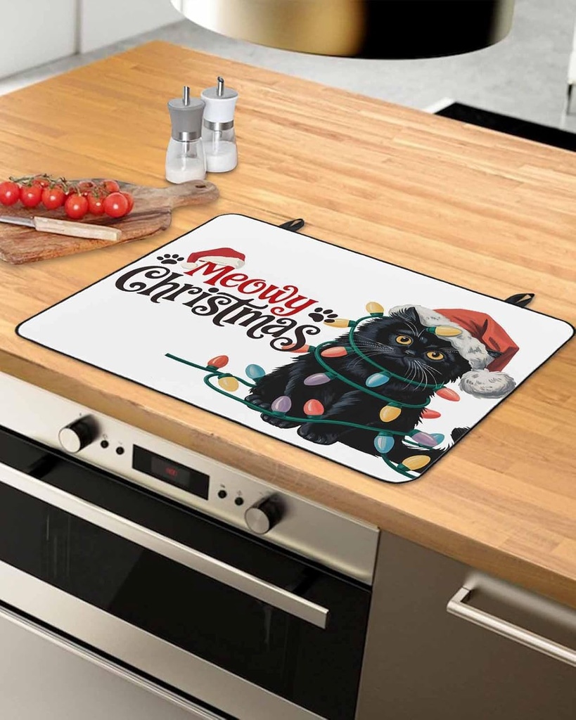 Christmas Cat Countertop Burners Protection Mats for Kitchen, Marry Christmas Animal Rubber Stove Top Cover Mat, Heat Proof Mats Cooktop Cover for Counter Dish Drying Mat, 31"x24"