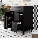 24-Inch Bathroom Vanity with Ceramic Sink, 1 Soft Close Door, 2 Soft Close Drawers, and Double Storage Racks on The Door, Black
