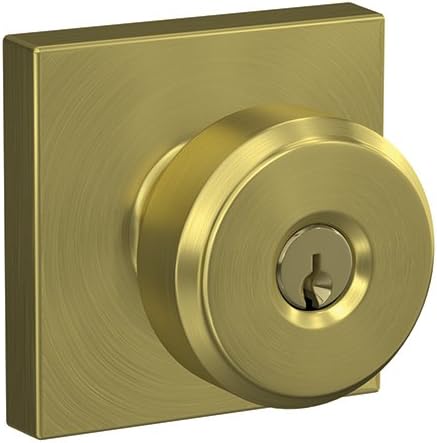 SCHLAGE F51A BWE 608 COL Bowery Knob with Collins Trim Keyed Entry Lock, Satin Brass