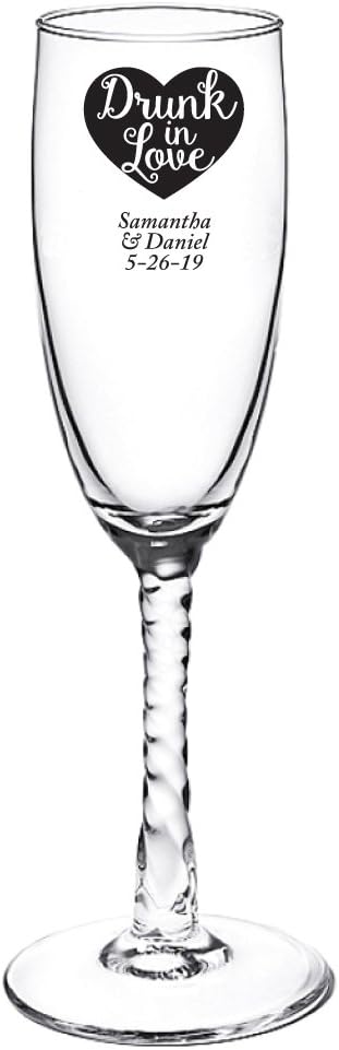 Personalized Color Printed Twisted Stem Champagne Flute - Drunk In Love - Black - 144 pack