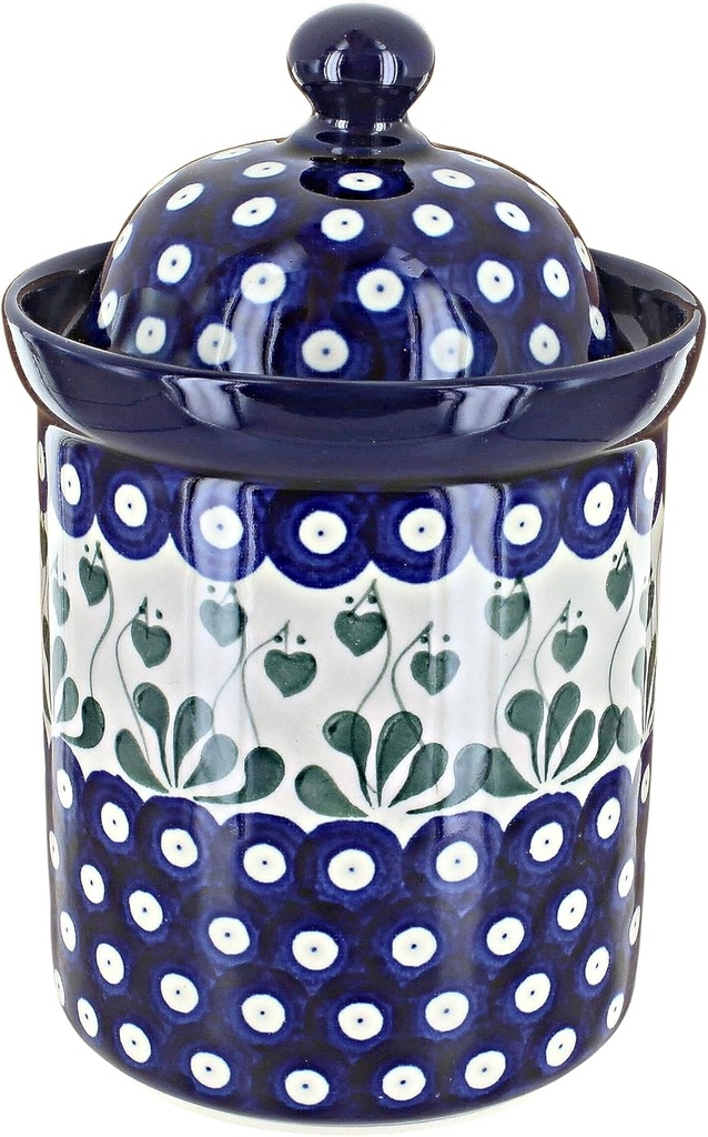 Blue Rose Polish Pottery - Blue Alyce Small Canister - 4 Cup Capacity - Hand-Painted Polish Pottery Ceramic Kitchen Storage Jar with Lid