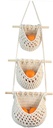Three Hanging Fruit Vegetable Basket Handwoven Cotton Rope Hammock for Kitchen Storage Multi Function Ventilated Organizer for Fruits and Vegetables White Rope Design