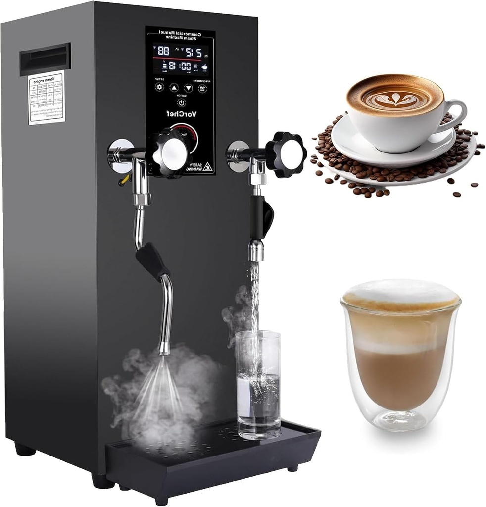 12L Electric Milk Frother 2500W - Commercial Steam Boiler with LED Display, Multi-Purpose Hot Water Dispenser for Espresso, Coffee, Milk Tea - Modern Foam Machine, Black