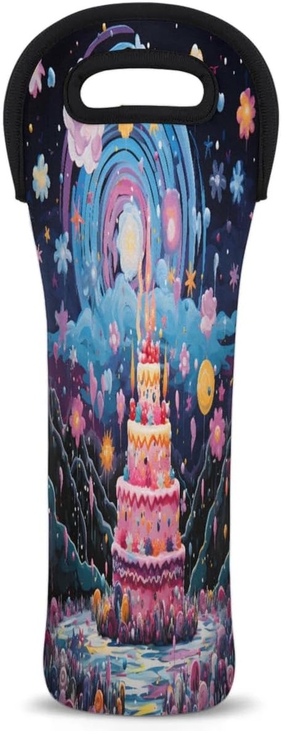 Wine Bag Single Bottle Carrier Tote Birthday Pink Cake Neoprene Wine Cooler Bag with Carry Handle Portable Insulated Wine Bottle Holder Wine Carrier Tote Bag for Travel Picnic