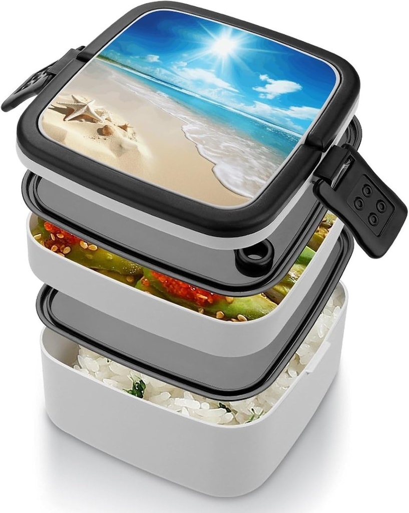 Bento Box Adult Lunch Box Lunchable Food Container with Utensil Bright Sunshine Summer Beach Lunchbox Leak-Proof Lunch Containers Double Layer Bento Box for Dining Out Work Picnics Travel