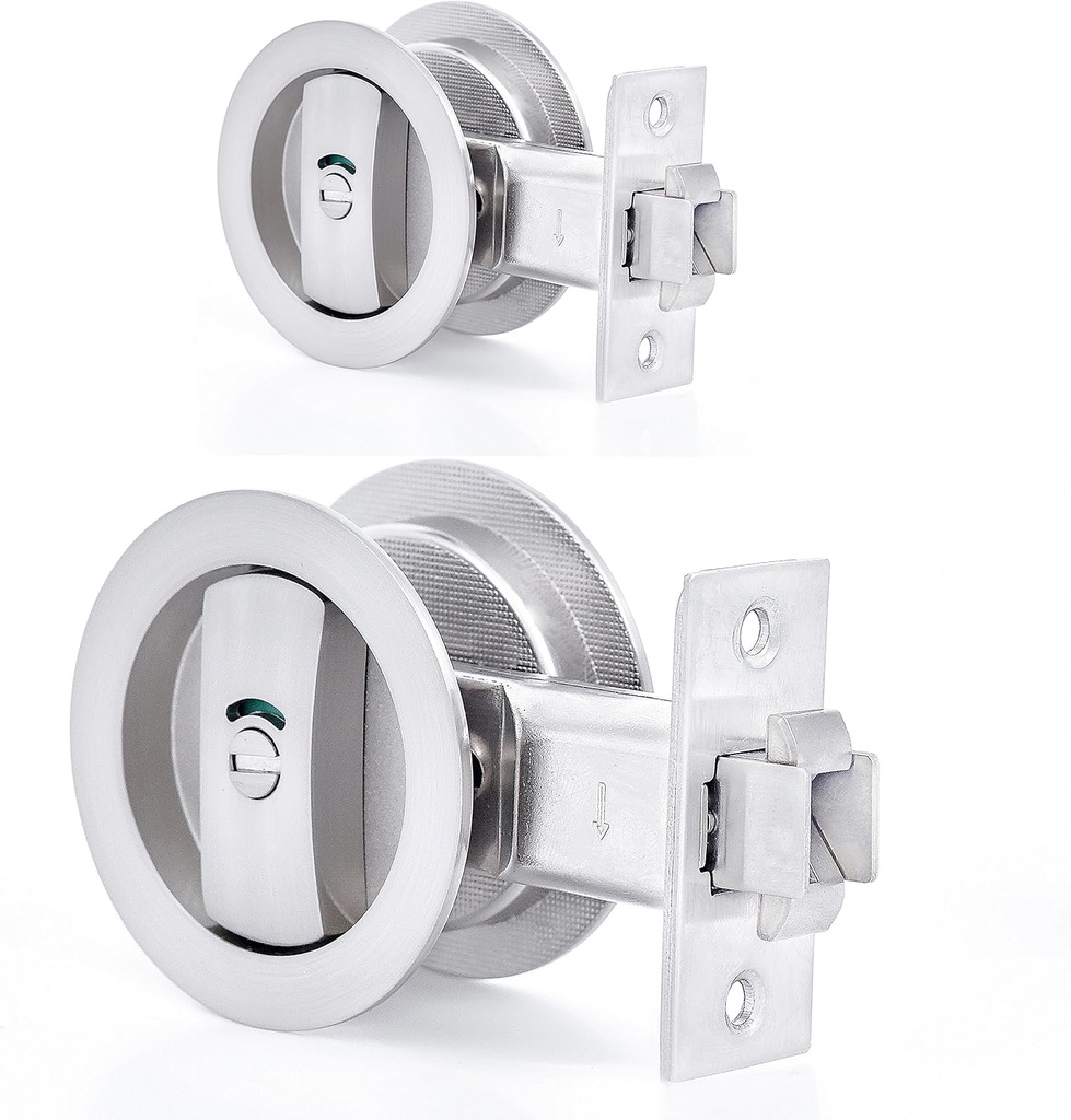 Dontay 2 Pack Pocket Door Lock, Color Coded Indicators, Privacy (Bed/Bath) Handles Latch, 2-3/8" Backset, Hardware for 1 3/8” to 2 3/16” Thickness Door (Excluding Edge Pull, Brushed Nickel, Round)