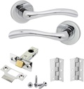 1 Set Internal Solid Brass Lever on Rose 'ZUNE' Door Handles Pack Latch & Hinge