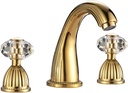 Bathroom Sink Faucet 3 Hole Deck Mounted Widespread Brass Bathroom Faucet Crystal Handle Mixer Tap,Gold(Ti-PVD)