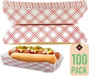 Mr Miracle 7 Inch Paper Hot Dog Tray in Red White Pattern. Pack of 100. Disposable, Recyclable and Fully Biodegradable. Made in USA